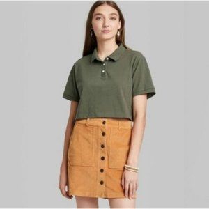 Women's Short Sleeve Boxy Cropped Polo T-Shirt - Wild Fable Olive Green S Small